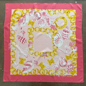 Authentic Celine Pink & Gold Seashell Silk Scarf